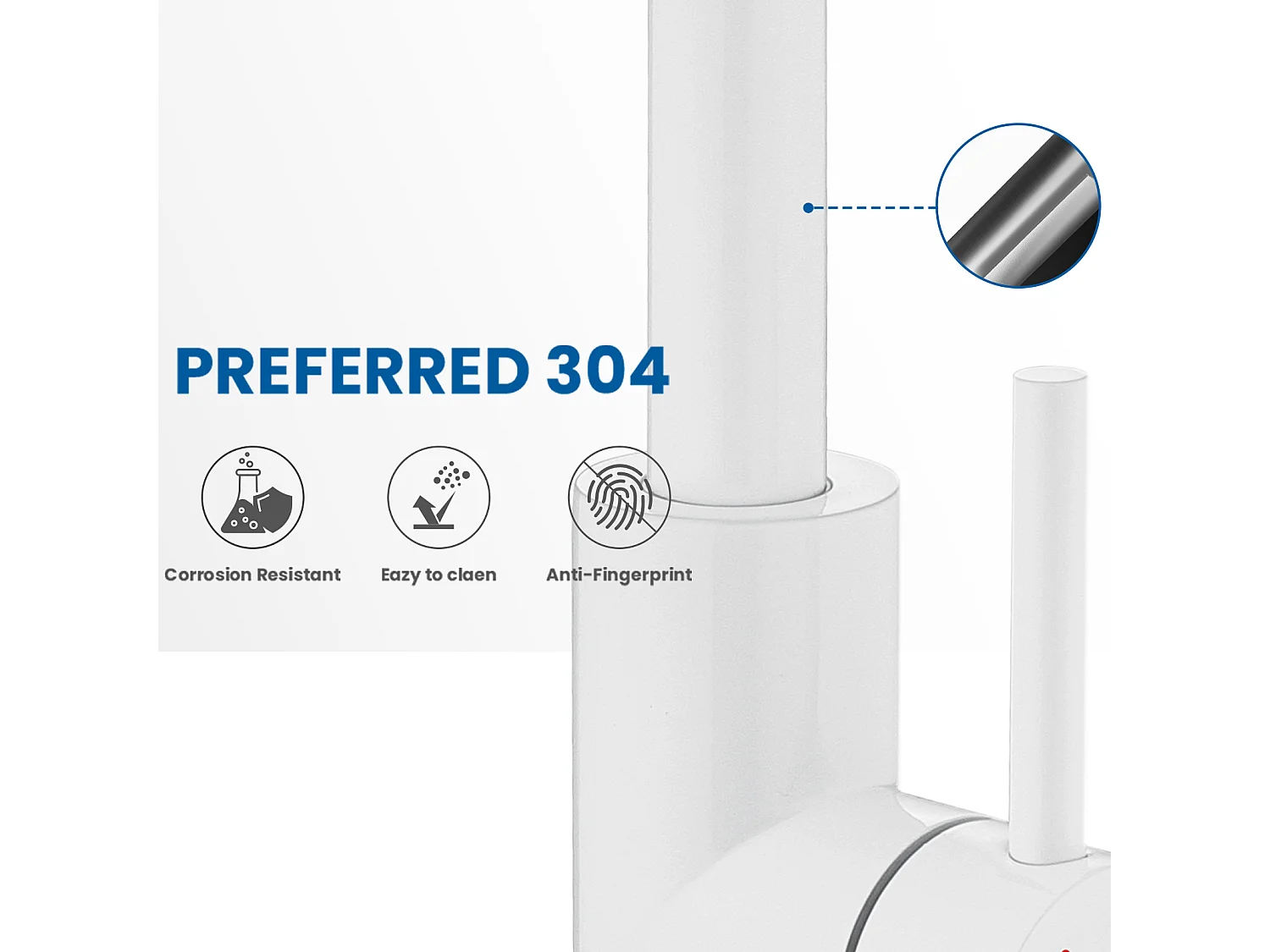 AuraLum Max Robinet de Lavabo Blanc Rotation à 360°Mitigeur Salle de Bain avec Barboteur démontable, Eau froide et chaude,EU Modèle