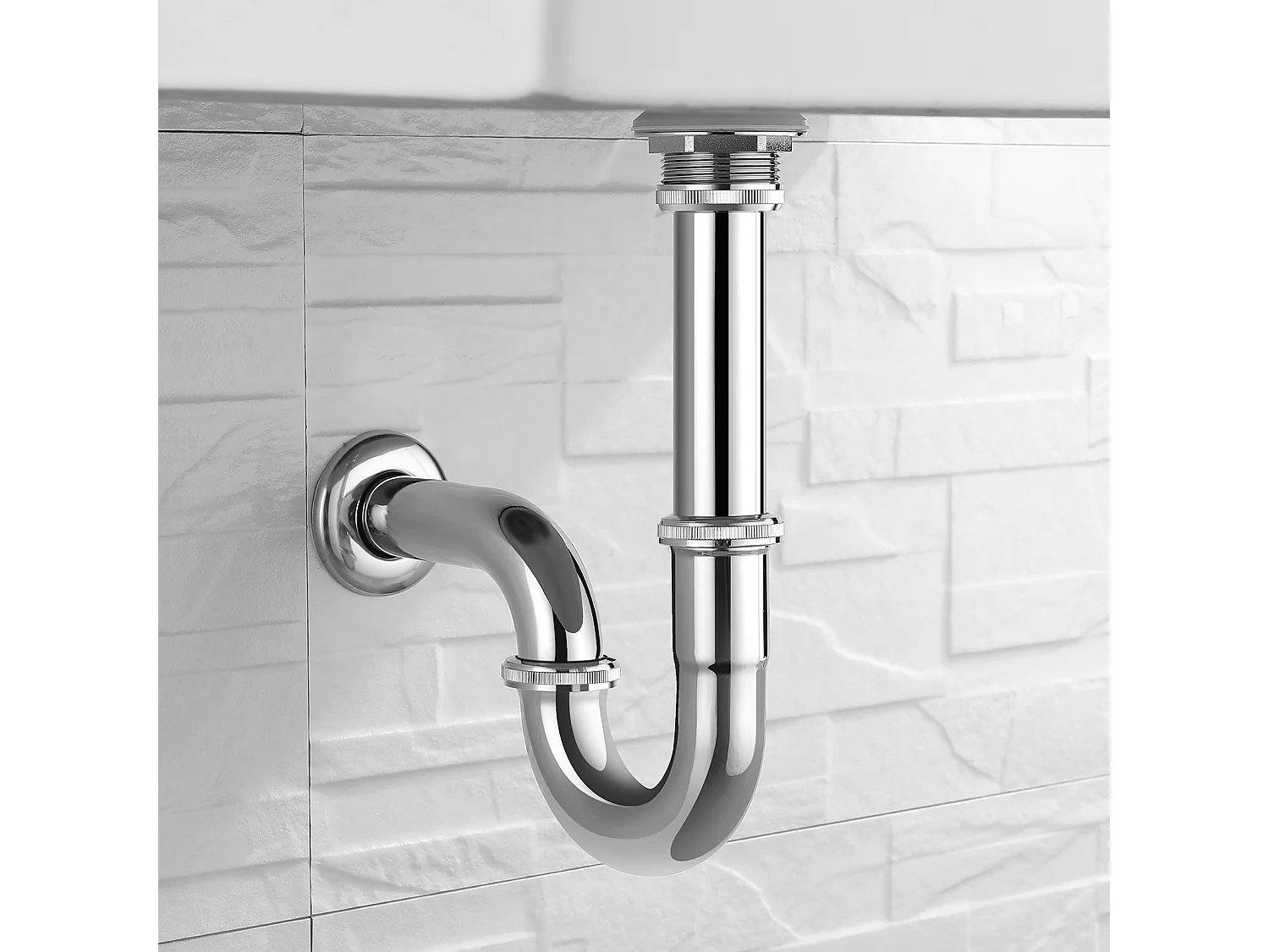 Robinet Cascade pour Vasque à Poser,Mitigeur Haut pour Lavabo,en Inox,Chromé+Siphon Lavabo Forme U Tube Siphon Anti-odeurs Siphon Ø32 mm,Chromé
