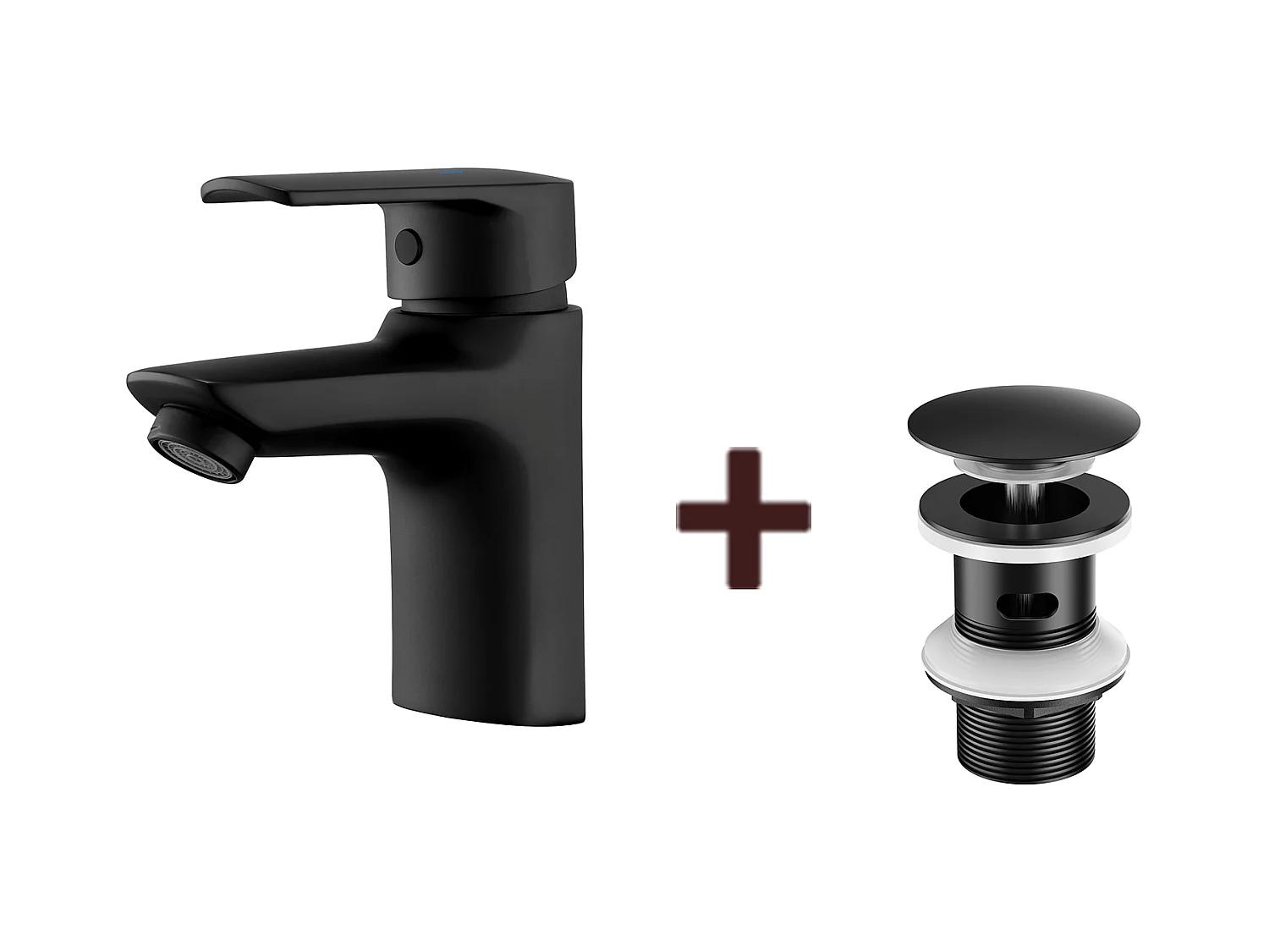 Mitigeur Lavabo Monotrou avec Trou de Tirette de Vidage,Noir+Bonde de Lavabo Bonde Pop-up avec Trop-plein Automatique Universelle
