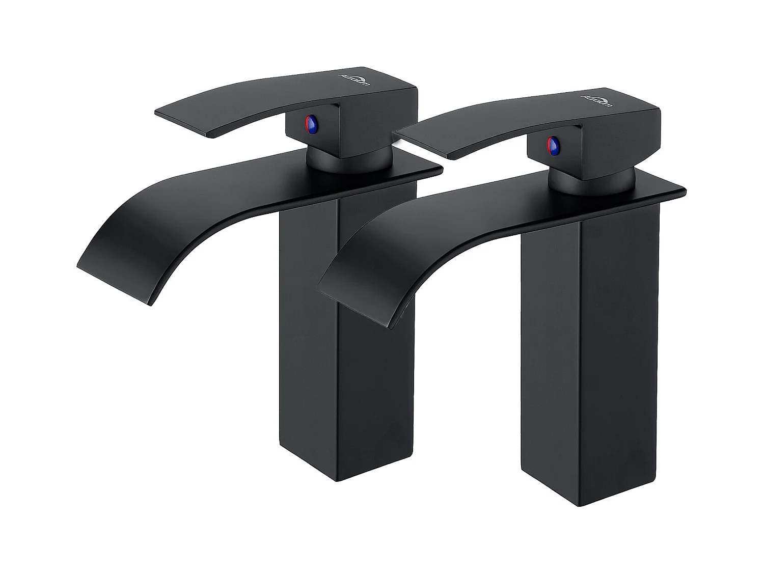 2PCSMitigeur Robinet de Lavabo Cascade Noir Moderne Mitigeur Robinet Salle Bain pour Vasque à Poser Robinetterie Convient pour Lavabo Encastré