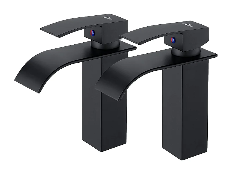 2PCSMitigeur Robinet de Lavabo Cascade Noir Moderne Mitigeur Robinet Salle Bain pour Vasque à Poser Robinetterie Convient pour Lavabo Encastré