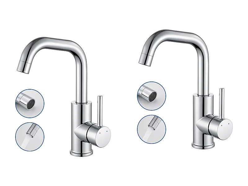 2 pcs Auralum max mezclador lavabo,grifo de lavabo alto giratorio de 360 ​​°,grifo lavabo de baño con ahorro de agua con aireador desmontable,cromado