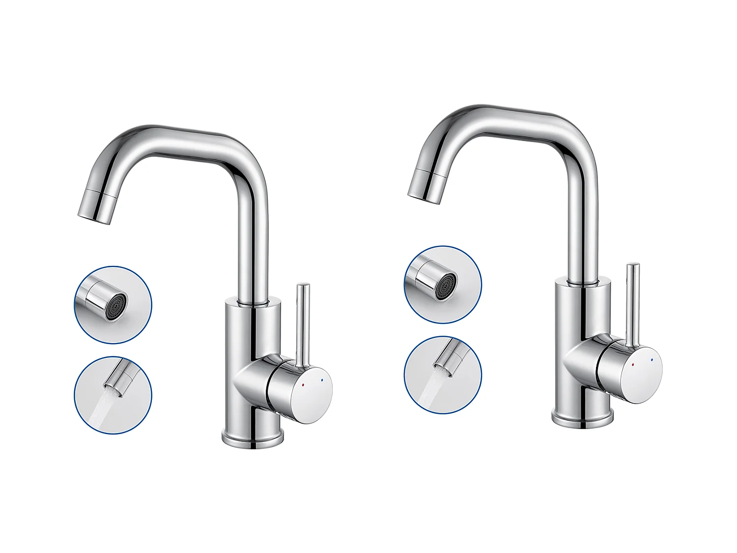 2pcs Auralum max Mitigeur Lavabo,Robinet Lavabo Haut Pivotant 360°,Robinet Lavabo Salle Bain à économie d'eau avec Aérateur Démotable,Chromé