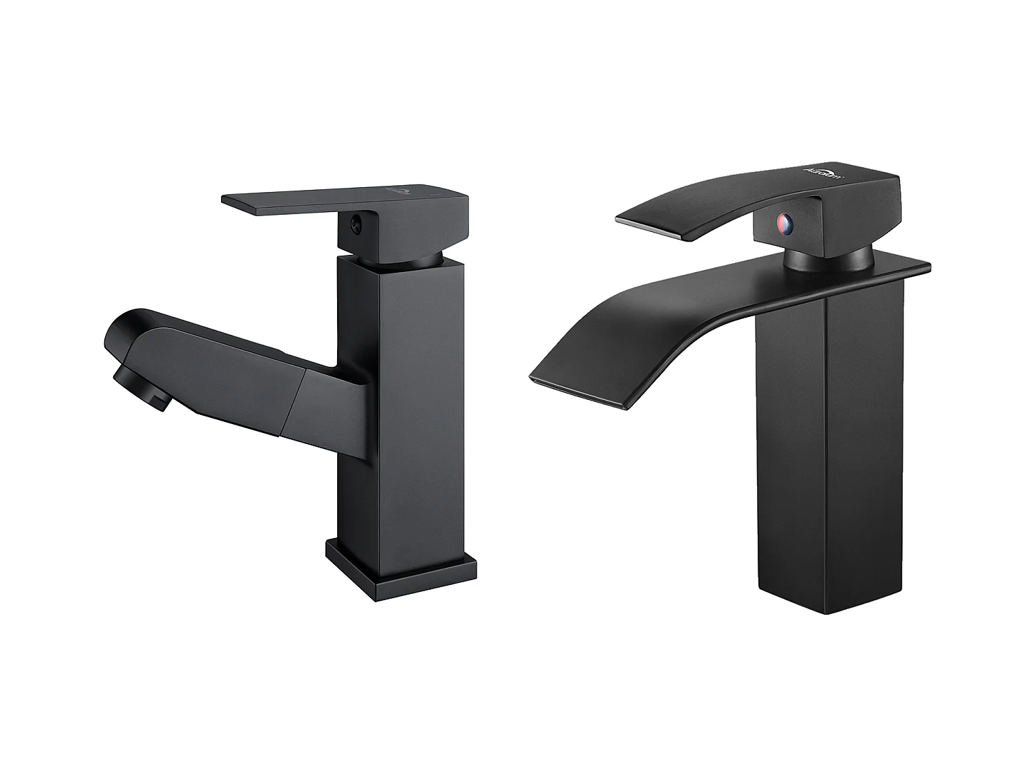 Waterval Wastafelmengkraan + Wastafelmengkraan met Uittrekbare Douche, Badkamerkranen voor Wastafel, Zwart