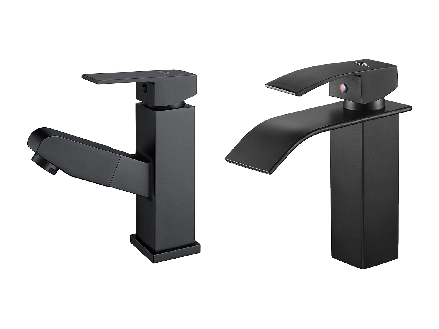 Mitigeur Robinet de Lavabo Cascade +Robinet Mitigeur Lavabo avec Douchette Extractible,Robinetterie Salle Bain pour Vasque à Poser,Noir