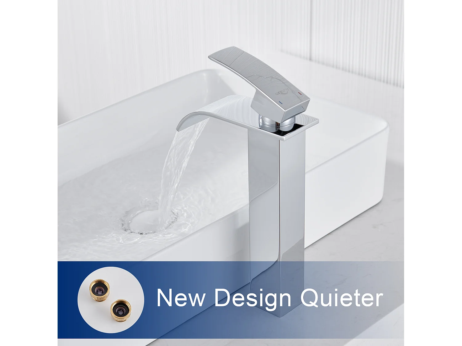 Auralum Max Moderne Robinet de Lavabo Cascade Haut,Design Elégant,Mitigeur Monocommande Lavabo en Inox 304,Eau Chaude/Froide Disponible,Chromé