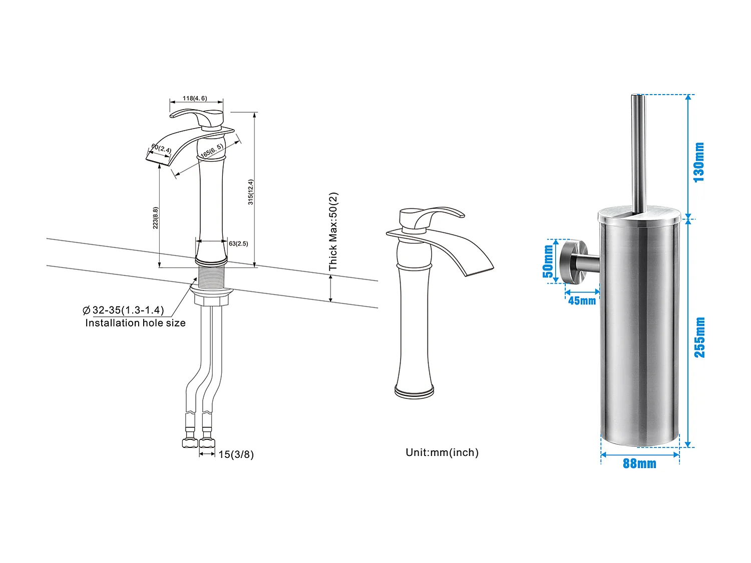 Miscelatore Lavabo Cascata Rubinetto Lavabo/Lavabo Alto Becco Moocommand, Cromato+Porta Spazzola WC Acciaio Inossidabile Spazzola WC A Parete