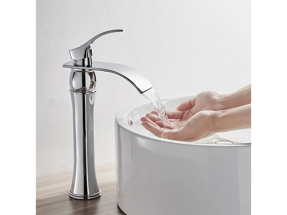 Miscelatore Lavabo Cascata Rubinetto Lavabo/Lavabo Alto Becco Moocommand, Cromato+Porta Spazzola WC Acciaio Inossidabile Spazzola WC A Parete