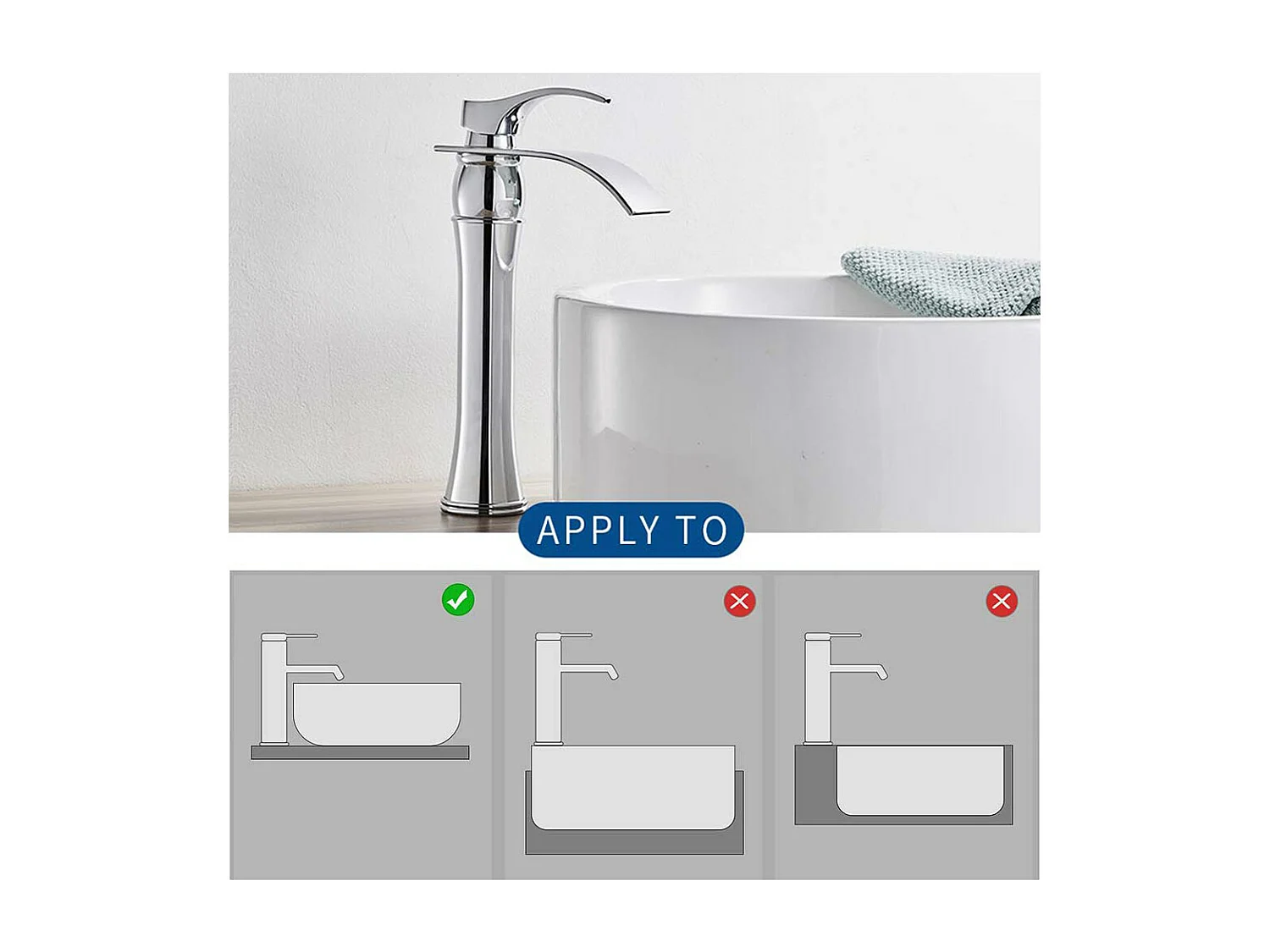 Miscelatore Lavabo Cascata Rubinetto Lavabo/Lavabo Alto Becco Moocommand, Cromato+Porta Spazzola WC Acciaio Inossidabile Spazzola WC A Parete