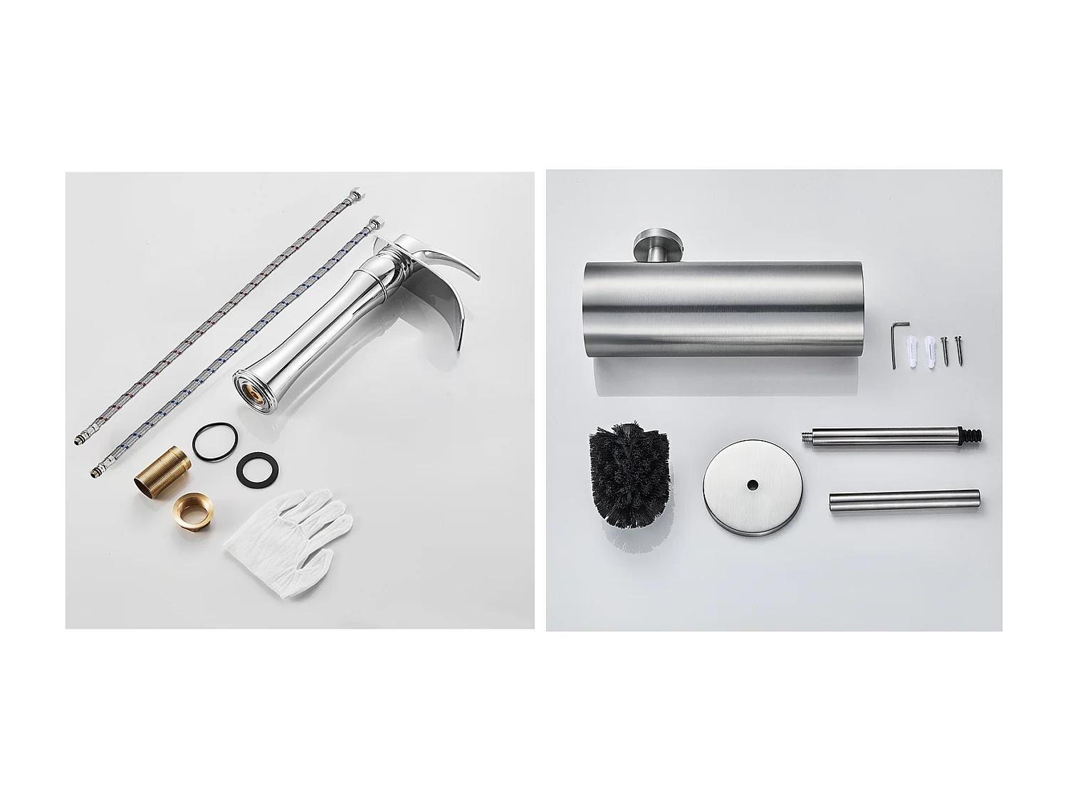 Mitigeur Lavabo Cascade Robinet Lavabo/Vasque Haute Bec Moocommand,Chromé+Porte Brosse Toilette Acier Inoxydable Brosse WC Mural