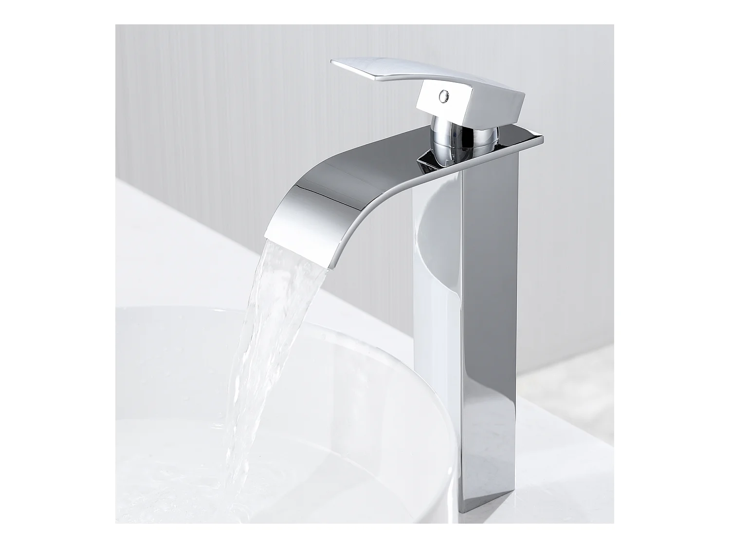 Auralum Max Grifo de Cascada para Fregadero Encimera,Mezclador Alto para Lavabo,Grifo de Cascada para Baño Inoxidable, Grifo de un Orificio en Cromo