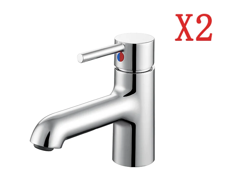 2pcsRobinet de lavabo Chromé avec Flexible Raccordement, Mitigeur Lavabo Mélangeur Salle Bain Eau Froide/Chaude avec Bec Hauteur 134mm Pour WC