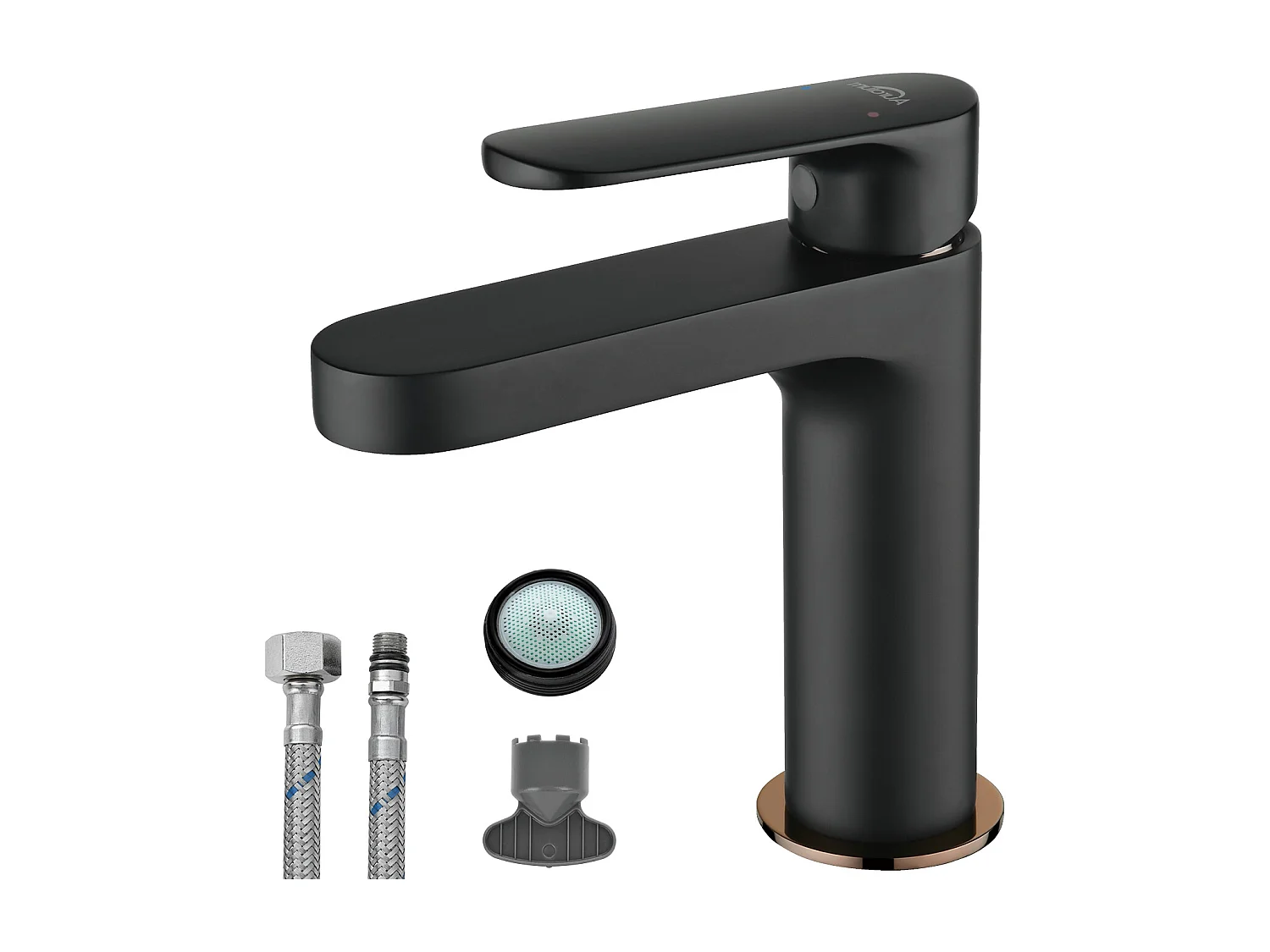 AuraLumMax Grifo Baño Moderno,Mezclador para Lavabo Negro, Grifo  Lavabo con Espumador Desmontable,Mezclador de Latón Agua Fría/Caliente,Modelo UE