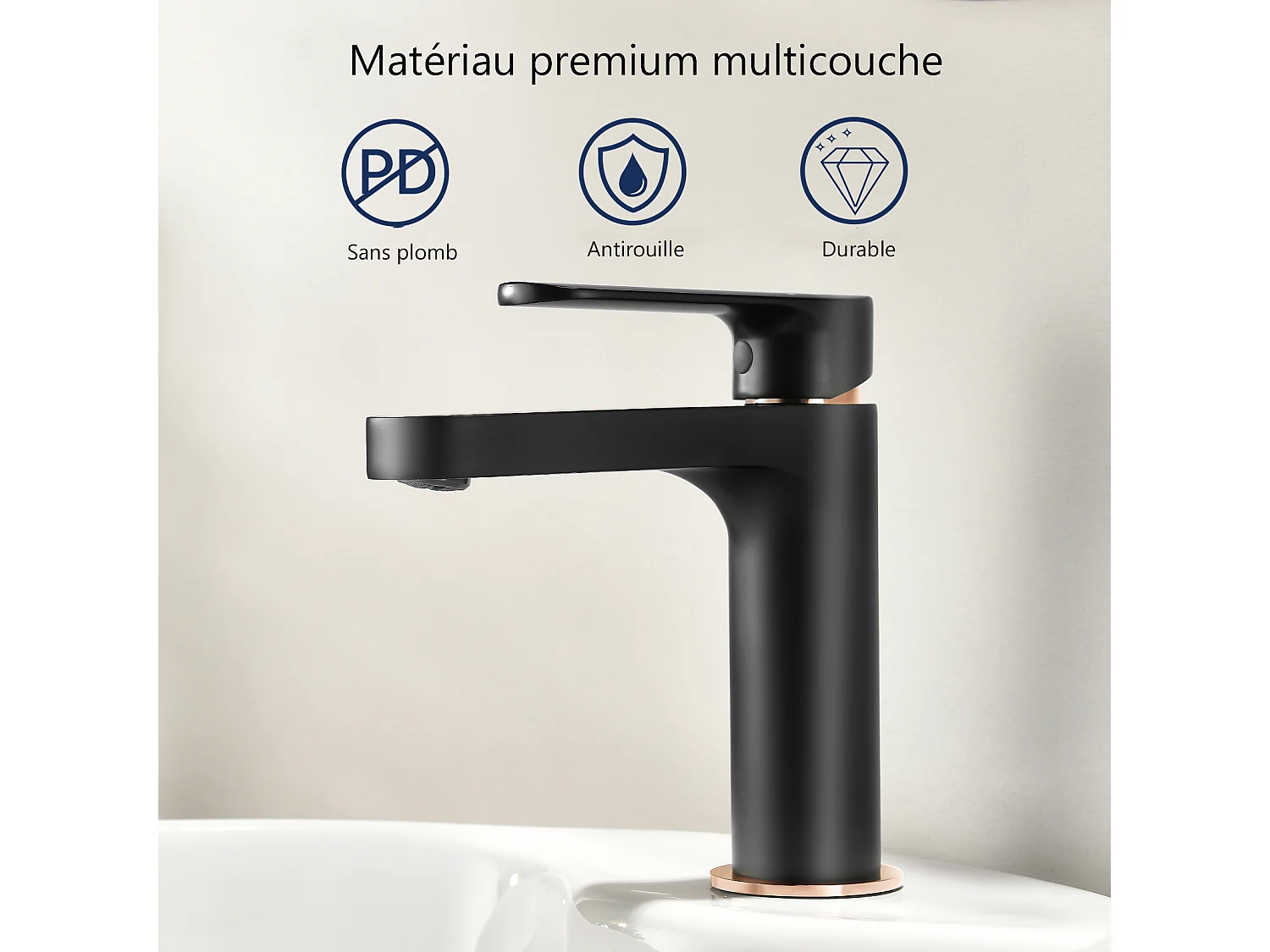 AuraLum Max Moderne Badkamerkraan,Wastafelmengkraan Zwart,Wastafelkraan met Afneembare Schuimer,Messing Koud/Warm Water,EU Model