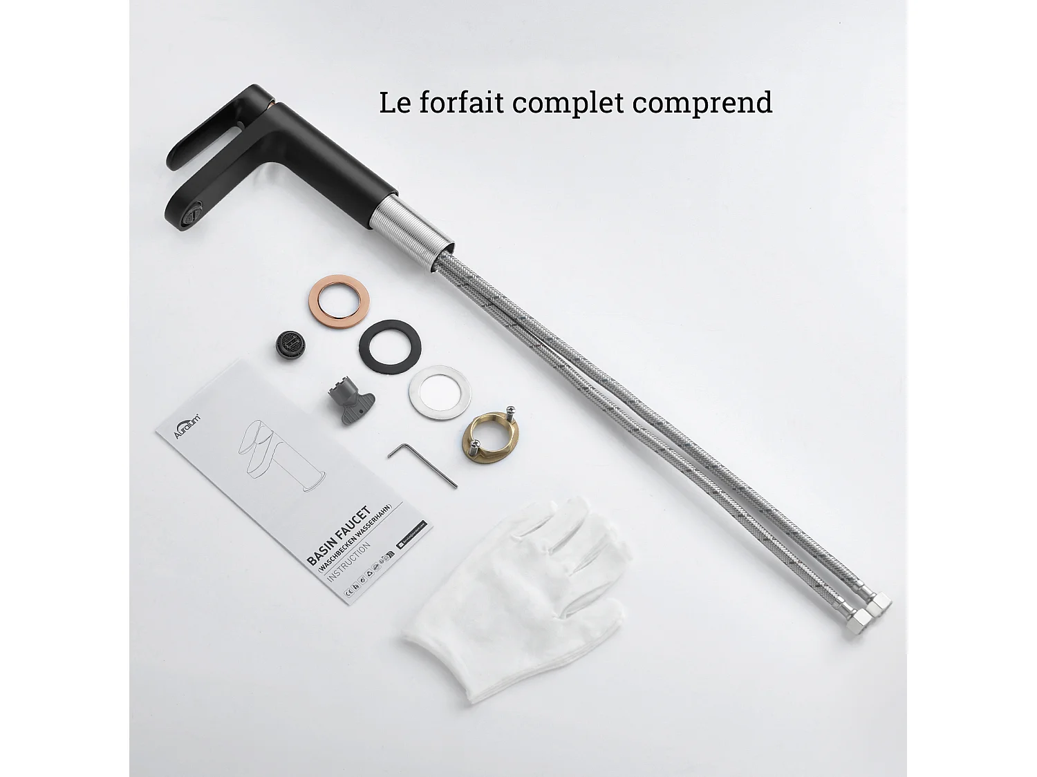 AuraLum Max Moderne Badkamerkraan,Wastafelmengkraan Zwart,Wastafelkraan met Afneembare Schuimer,Messing Koud/Warm Water,EU Model