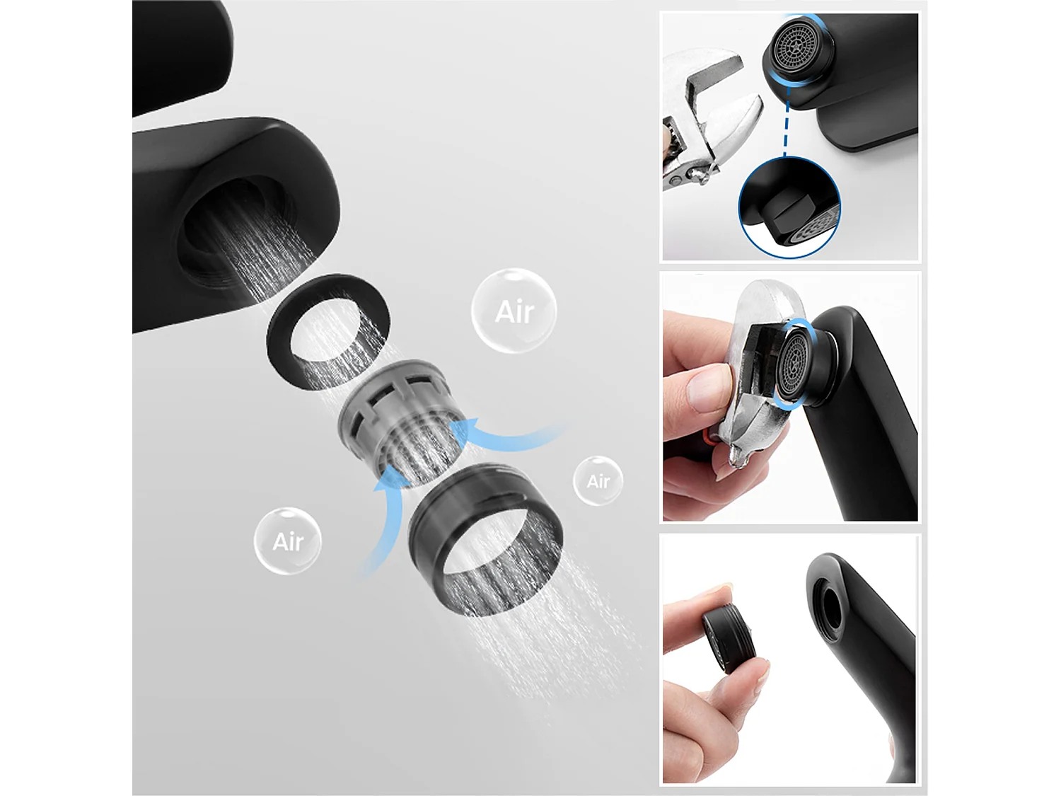 Auralum max Mitigeur Lavabo Monotrou avec Trou Tirette  Vidage,Robinet Salle Bain Noir+Porte Serviette Salle Bain Adhésif/Perçage,en Inox,Noir,40 CM