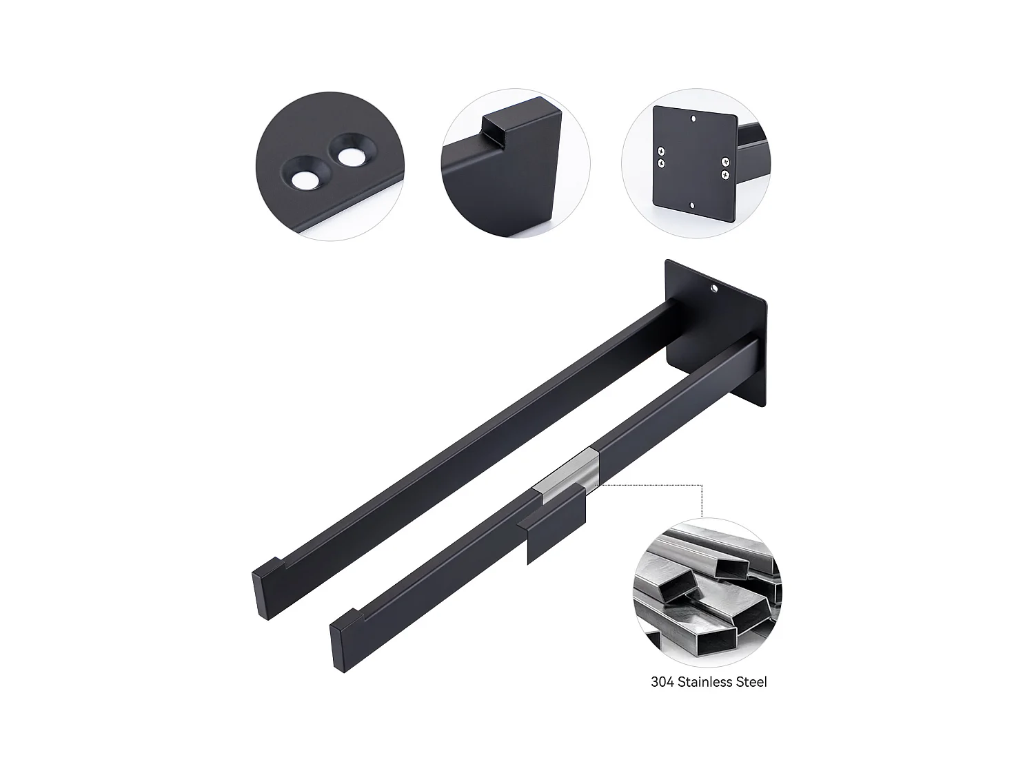 Auralum max Mezclador Lavabo MOnotrou con Agujero Tirador Vaciado,Grifo Baño Negro+Porta Toalla Cuarto Baño Adhesivo/Perforación,en Inox,Negro,40 CM