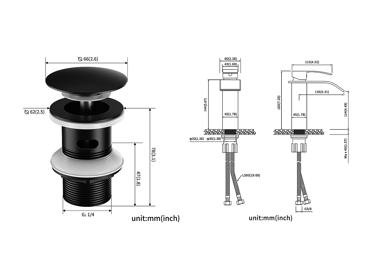 Wastafelmengkraan Waterval Wastafelkraan/Wastafelkraan + Wastafelkraan Pop-up met Overloop Automatisch Universeel, Zwart