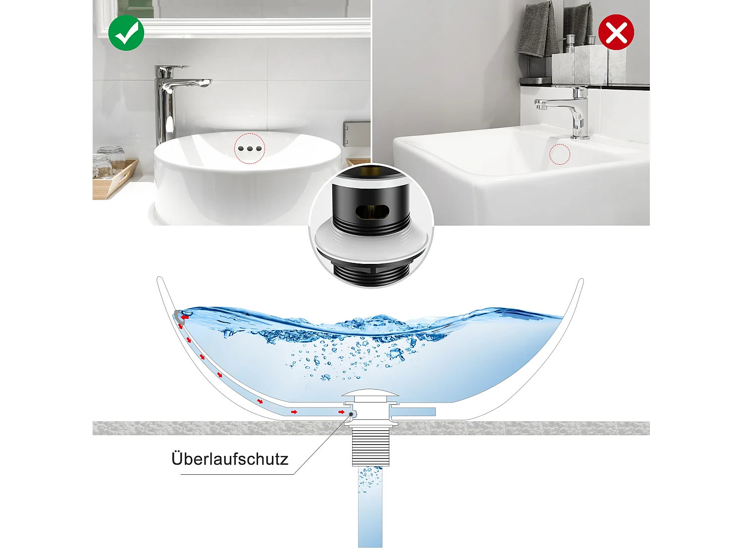 Wastafelmengkraan Waterval Wastafelkraan/Wastafelkraan + Wastafelkraan Pop-up met Overloop Automatisch Universeel, Zwart