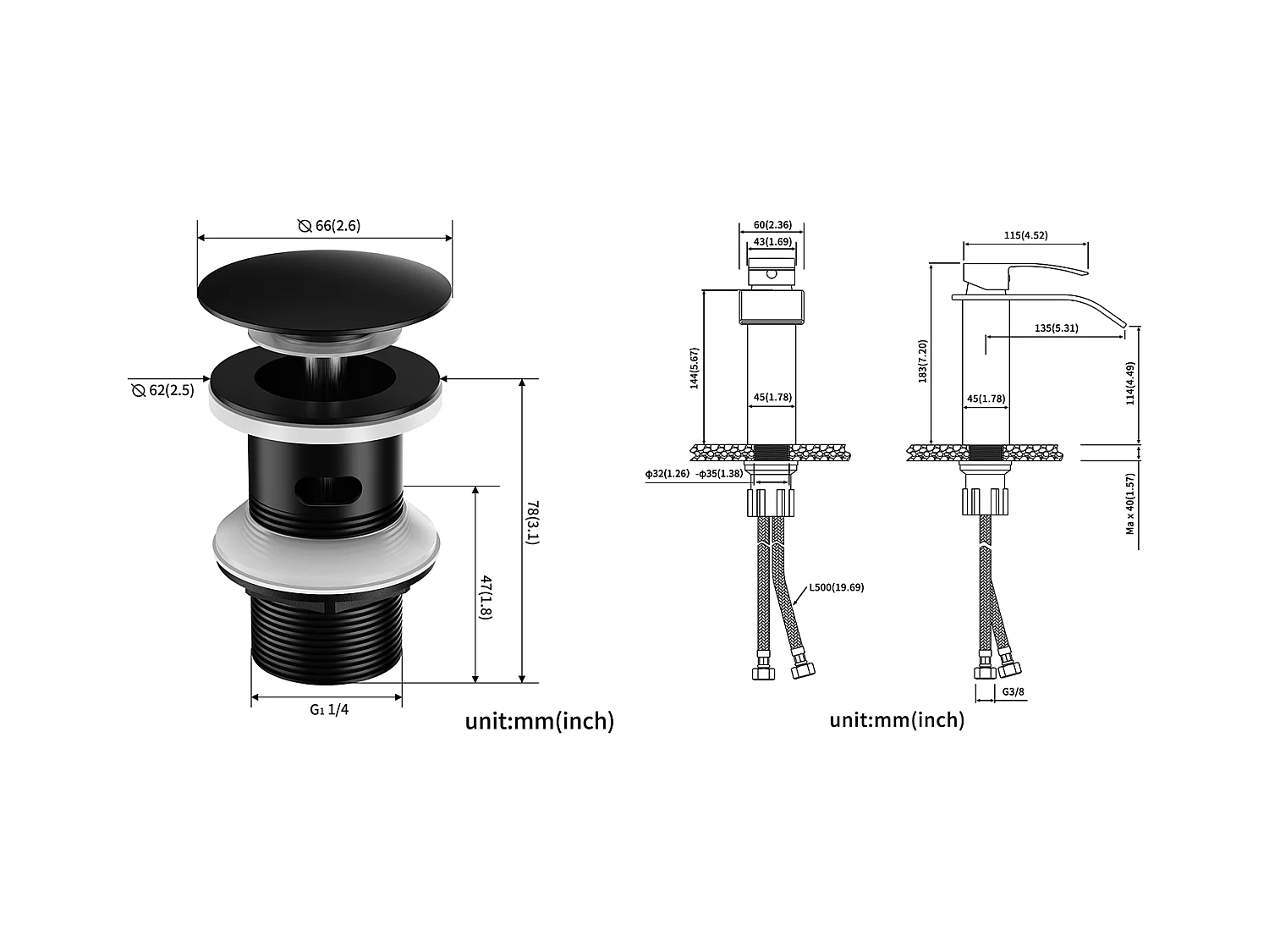 Wastafelmengkraan Waterval Wastafelkraan/Wastafelkraan + Wastafelkraan Pop-up met Overloop Automatisch Universeel, Zwart