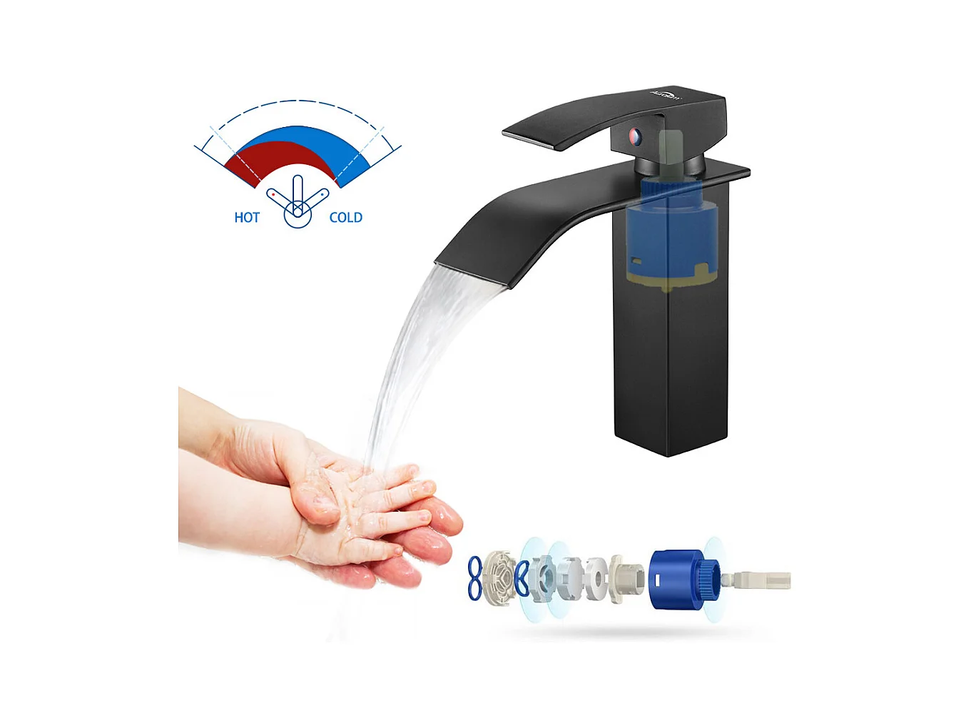 Wastafelmengkraan Waterval Wastafelkraan/Wastafelkraan + Wastafelkraan Pop-up met Overloop Automatisch Universeel, Zwart