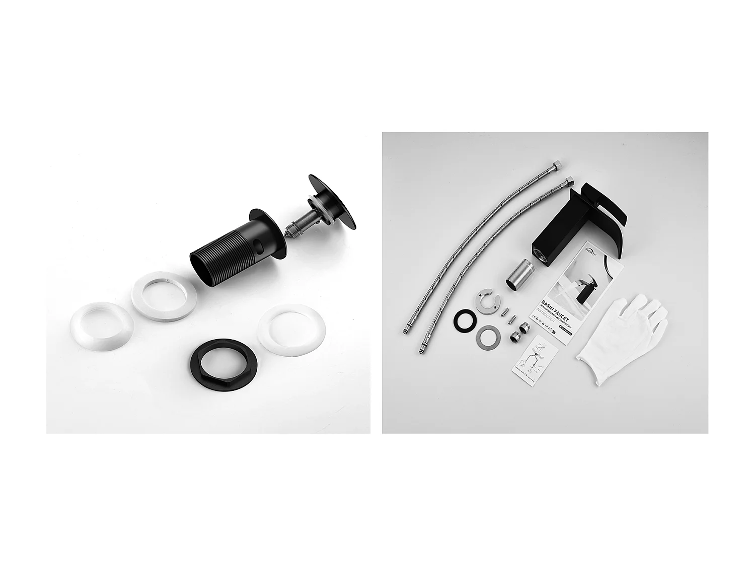 Mitigeur Lavabo Cascade Robinet pour Lavabo/Vasque+Bonde de Lavabo Bonde Pop-up avec Trop-plein Automatique Universelle,Noir