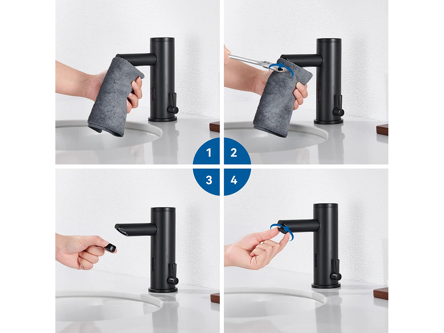 2st Auralum max Elektronische Infrarood Wastafelmengkraan Koud/Warm Water Automatische MessingWastafel Automatische Badkamer Wastafelkraan,Zwart