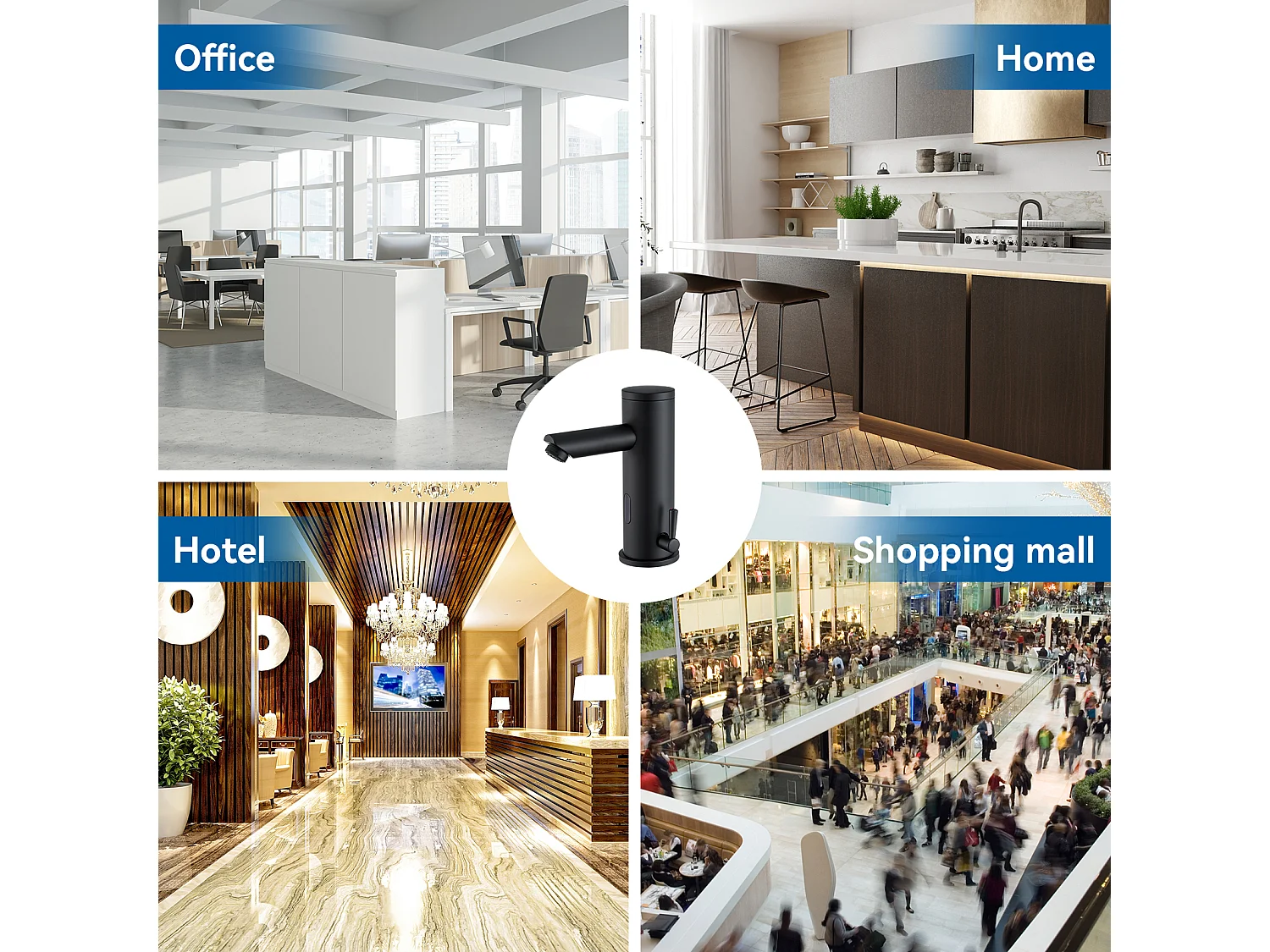 2st Auralum max Elektronische Infrarood Wastafelmengkraan Koud/Warm Water Automatische MessingWastafel Automatische Badkamer Wastafelkraan,Zwart