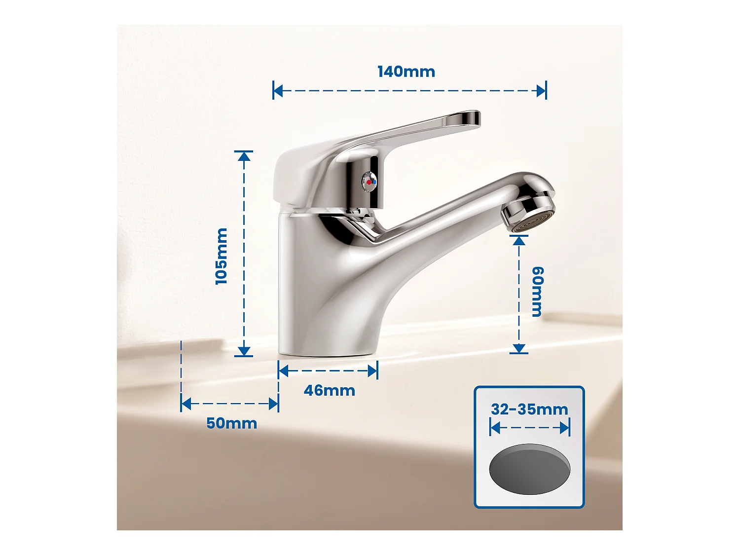 Auralum max Mitigeur Lavabo Monotrou sans Tirette Vidage, Chromé Robinetterie Lavabo en Laiton+Ensemble Salle Bain Accessoire 6 Pièces,Inox,Brossé