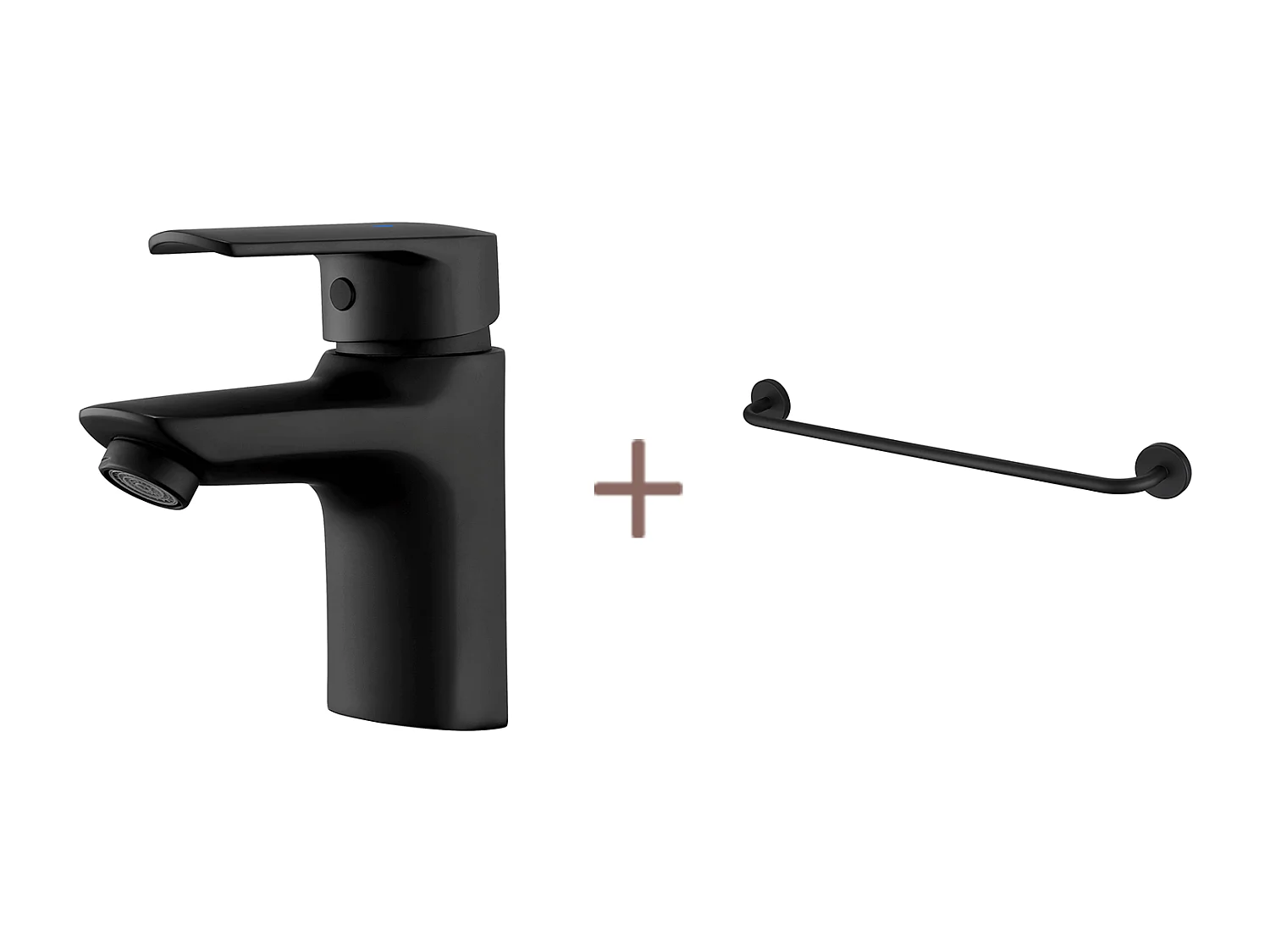 Auralum max Eengats Wastafelmengkraan met Gat Afvoer, Badkamerkraan Zwart + Badkamer Handdoekrek, Zelfklevend/ Boren,60CM, INOX