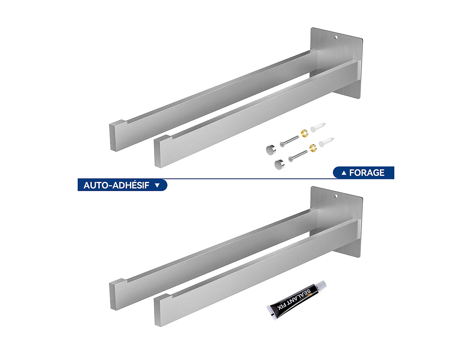 AURALUM MAX Robinet Lavabo Salle Bain Bec Haut Chromé Rotatif 360°+Porte Serviette Salle Bain Adhésif/Perçage,Barres Porte Serviettes Mural,Brossé