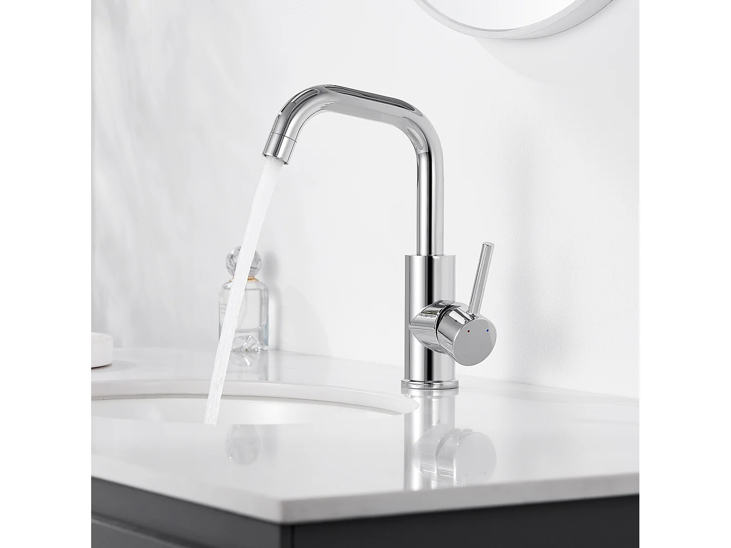 Waschtisch-Mischbatterie, 360° schwenkbar, hoher Waschtisch-Wasserhahn, wassersparender Einhebel-Waschbeckenhahn mit abnehmbarem Luftsprudler, Chrom