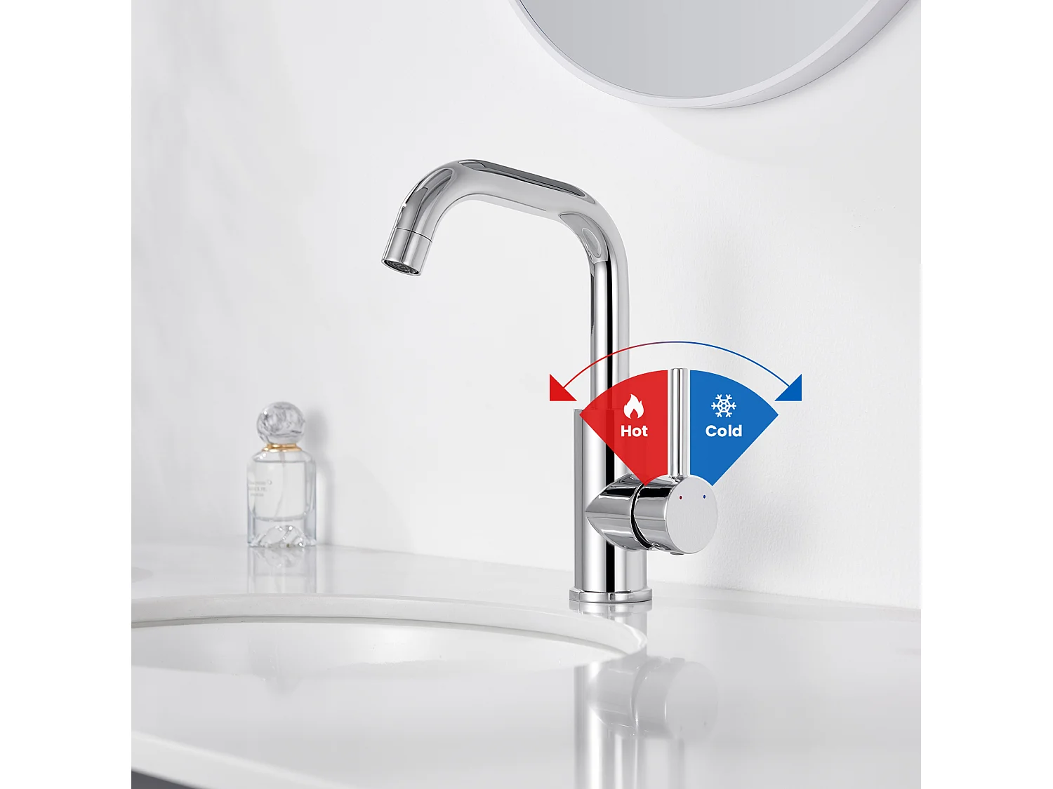 Wastafelmengkraan, 360° draaibare hoge wastafelkraan, Monoc waterbesparende wastafelkraan badkamerBestel met Demontable Beluchter, Verchroomd