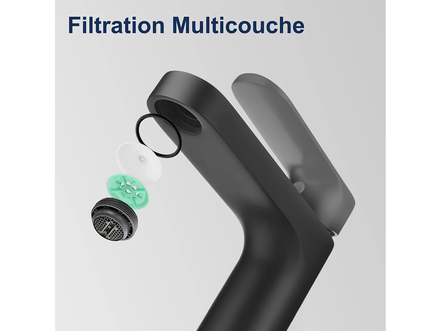 AuraLum Max Robinet de Lavabo Noir, Mitigeur Salle de Bain en Laiton, Eau froide et chaude, Barboteur démontable,EU Modèle