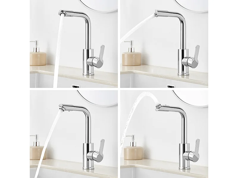 Auralum MAX Robinet de Lavabo Chromé,360° Rotation Robinet de Salle de Bain Eau Froide Et Chaude Robinet Monocommande Mitigeur Lavabo Robinet Lavabo