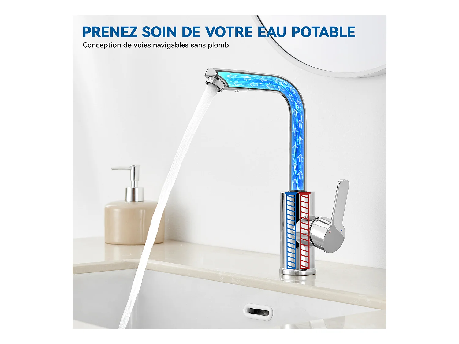 Auralum MAX Chrom-Waschtischarmatur, 360° drehbar, Badarmatur, Kalt- und Warmwasser, Einhebel-Waschtischarmatur, Waschtischarmatur