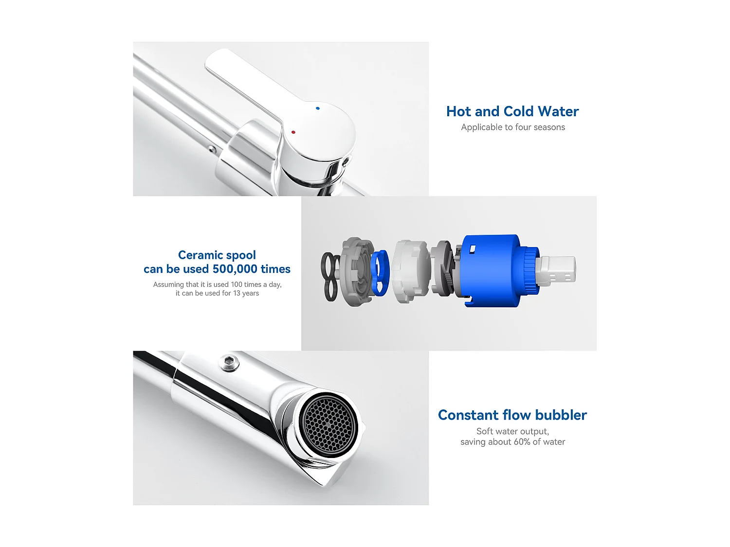 Auralum MAX Chrom-Waschtischarmatur, 360° drehbar, Badarmatur, Kalt- und Warmwasser, Einhebel-Waschtischarmatur, Waschtischarmatur
