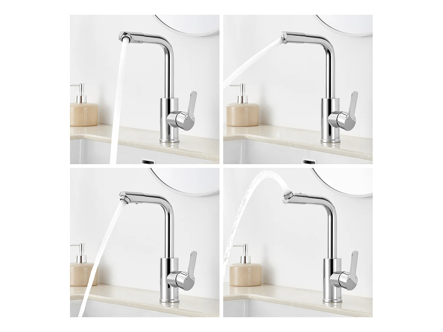 Auralum MAX Robinet de Lavabo Chromé,360° Rotation Robinet de Salle de Bain Eau Froide Et Chaude Robinet Monocommande Mitigeur Lavabo Robinet Lavabo