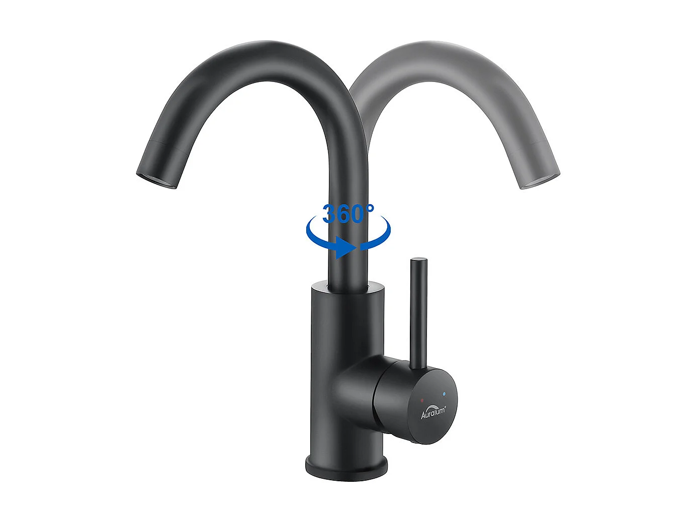 Waschtisch-Mischbatterie, AuraLum Max Schwarzer Badezimmer-Wasserhahn 360° drehbar, Waschtisch-Wasserhahn Gesamthöhe 260 mm mit abnehmbarem Luftsprudler, EU-Modell