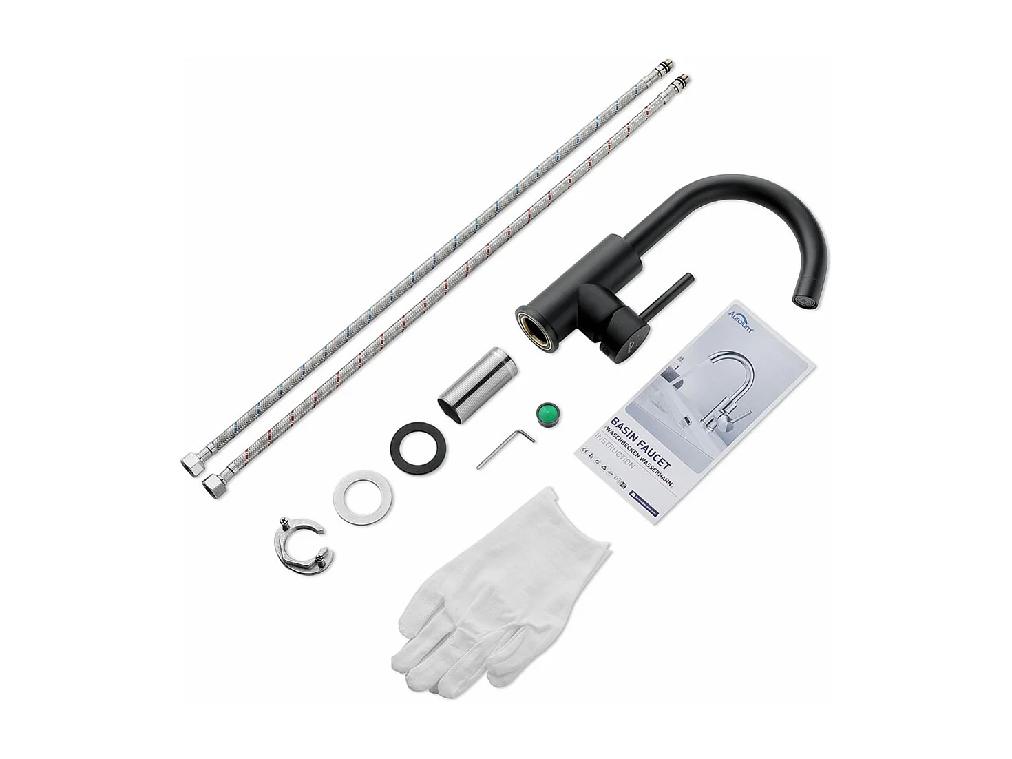 Waschtisch-Mischbatterie, AuraLum Max Schwarzer Badezimmer-Wasserhahn 360° drehbar, Waschtisch-Wasserhahn Gesamthöhe 260 mm mit abnehmbarem Luftsprudler, EU-Modell