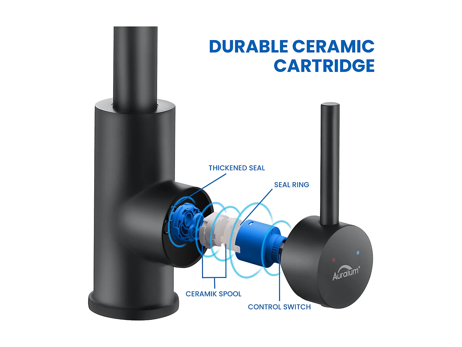 Miscelatore Lavabo, Rubinetto AuraLum MaxBagno Nero Rotativo a 360°, Rubinetto Lavabo Altezza Totale 260mm con Aeratore Demotable,Modello UE