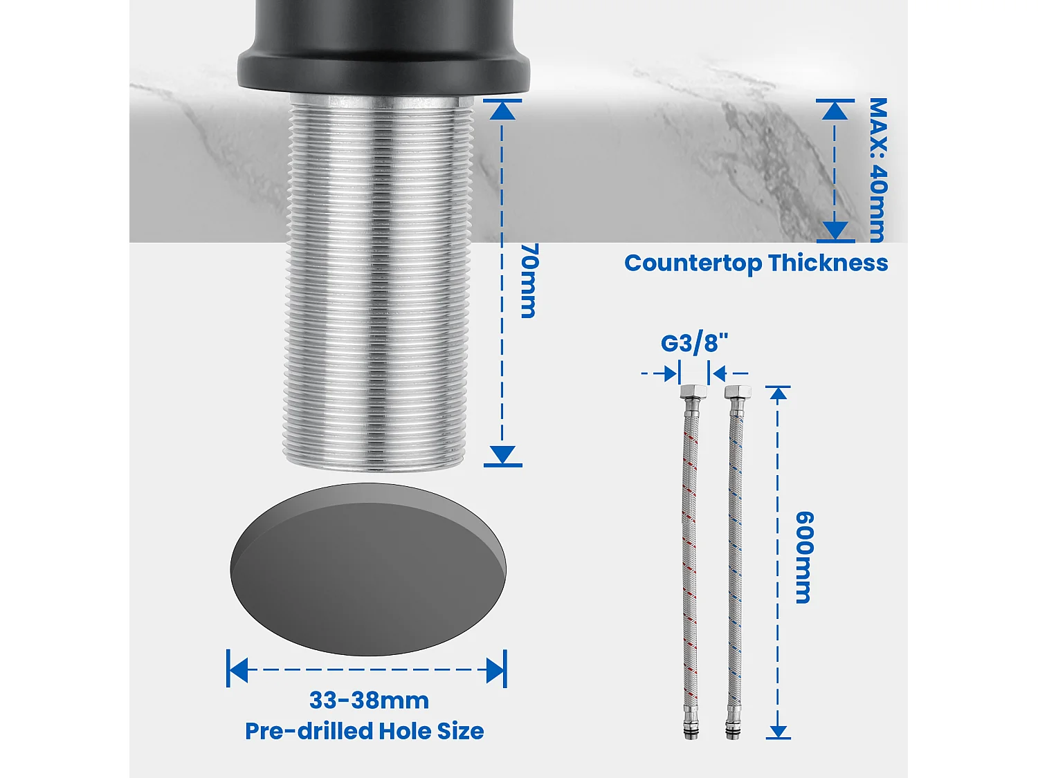 Miscelatore Lavabo, Rubinetto AuraLum MaxBagno Nero Rotativo a 360°, Rubinetto Lavabo Altezza Totale 260mm con Aeratore Demotable,Modello UE