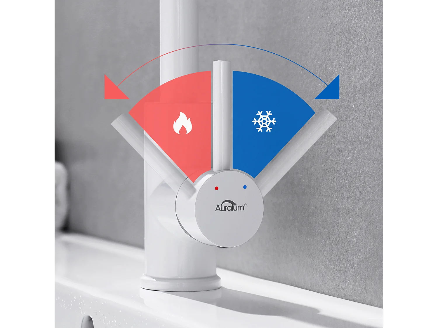 AuraLum Max Robinet Lavabo Blanc Rotation 360°,Barboteur démontable,Eau froide/chaude+Porte Brosse Toilette Acier Inoxydable Brosse WC Mural,EU Modèle