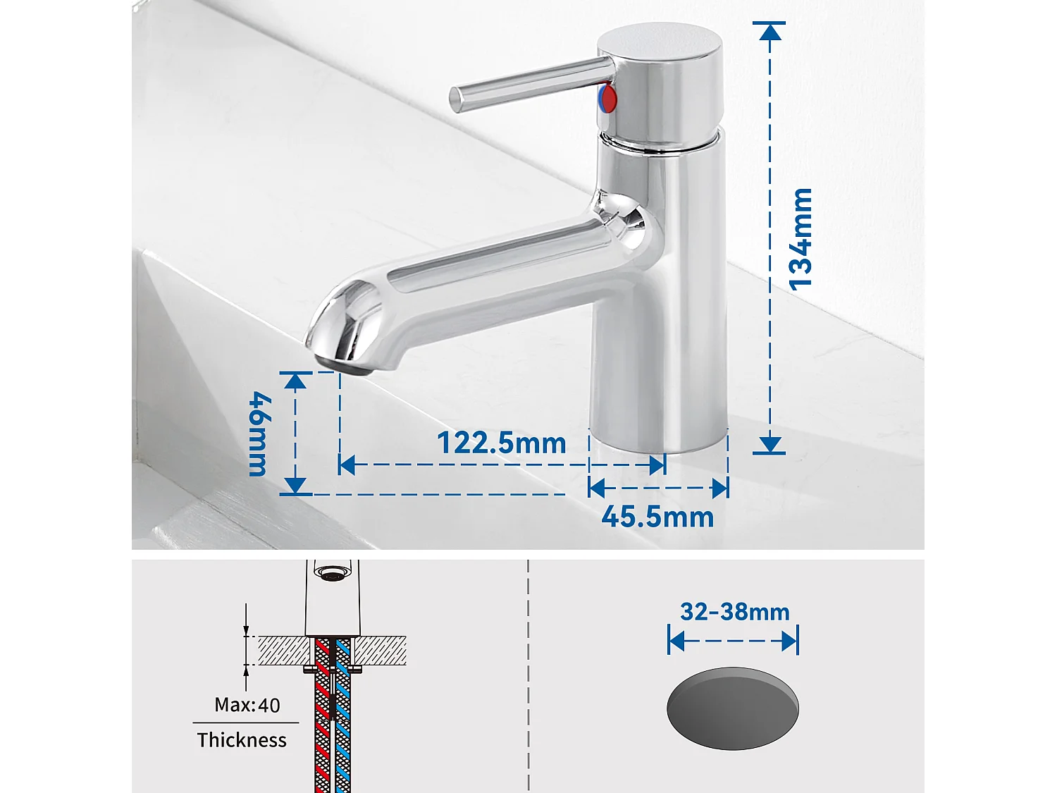 Auralum max Robinet lavabo avec Flexible Raccordement,Mitigeur Lavabo Salle Bain Eau Froide/Chaude+Porte Serviette Salle Bain Adhésif/Perçage,Brossé
