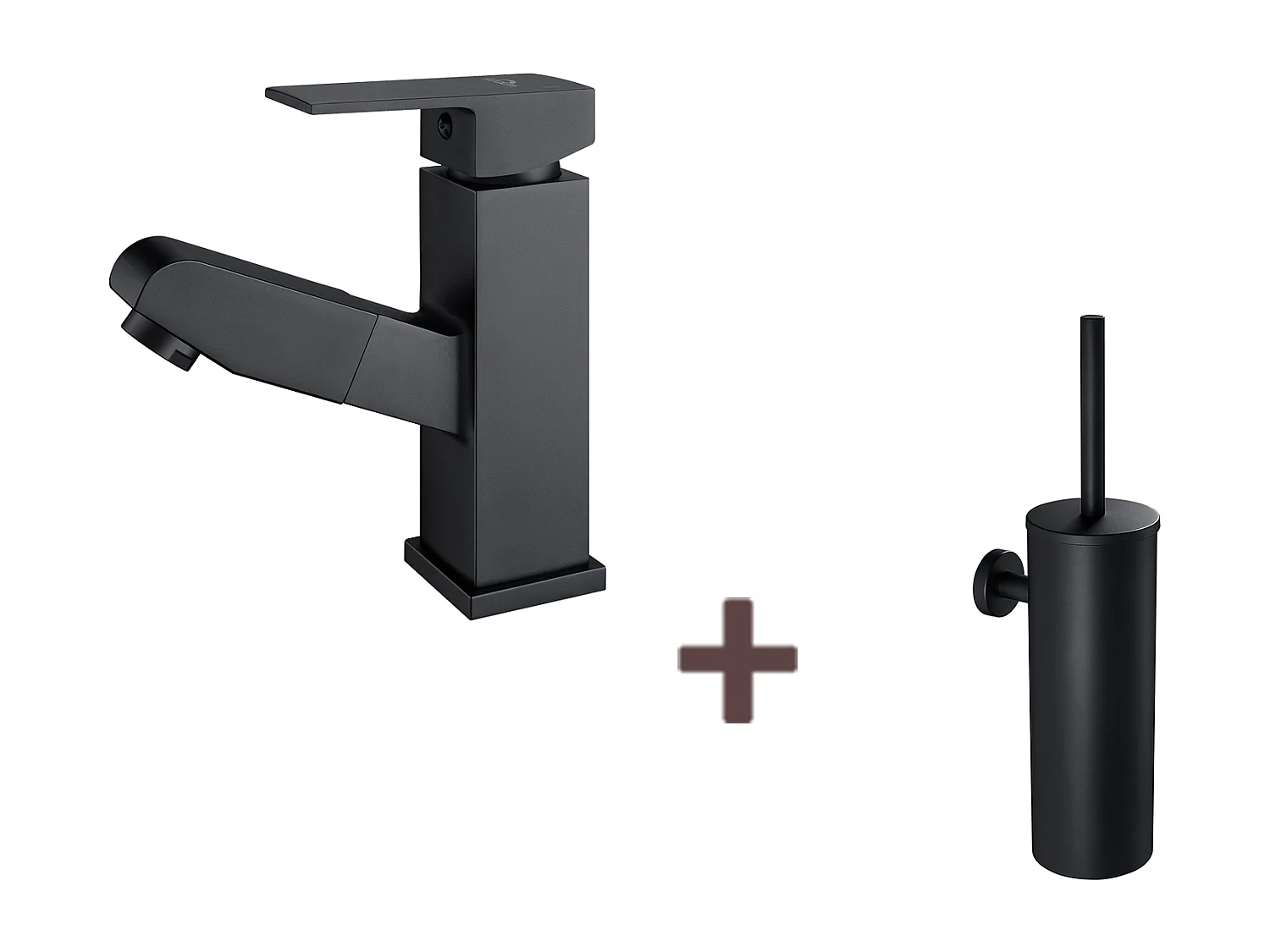 Miti kraanGeur Wastafel met Uittrekbare Handdouche,Zwart, Hoogte 187mm+Wc Toiletborstel Hangend met Borstelhouder, RVS,Zwart