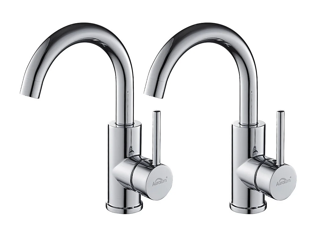 AuraLum Max 2pcs Robinet Lavabo Salle de Bain Forme en U Bec Haut Mitigeur de Lavabo Chromé Brillant Rotatif 360° Robinet Mitigeur Lavabo,EU Modèle