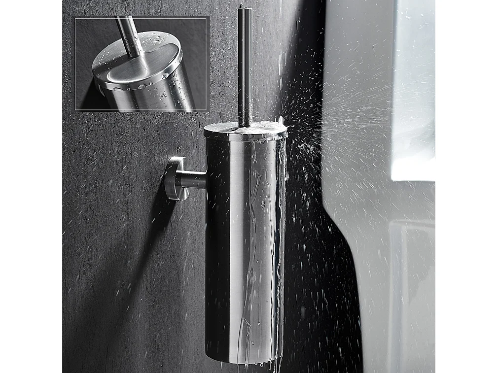 AuraLum Max Grifo para lavabo baño,caño alto,cromado brillante, giratorio 360°+soporte para escobilla de baño,escobilla de pared de acero inoxidable