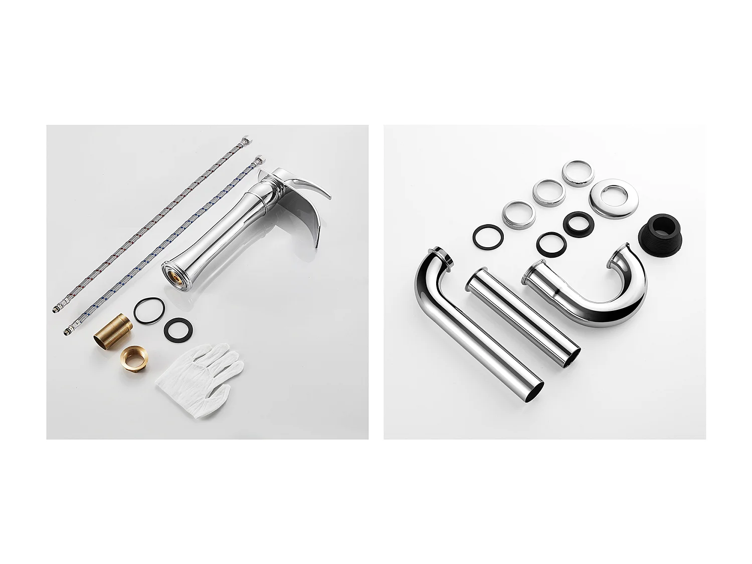 Wastafelmengkraan Waterval Wastafelkraan/Wastafel Hoge Uitloop Moocommand,Chroom+SIphon Wastafel U-vorm Sifonbuis Anti-geur, Ø32 mm, Chroom