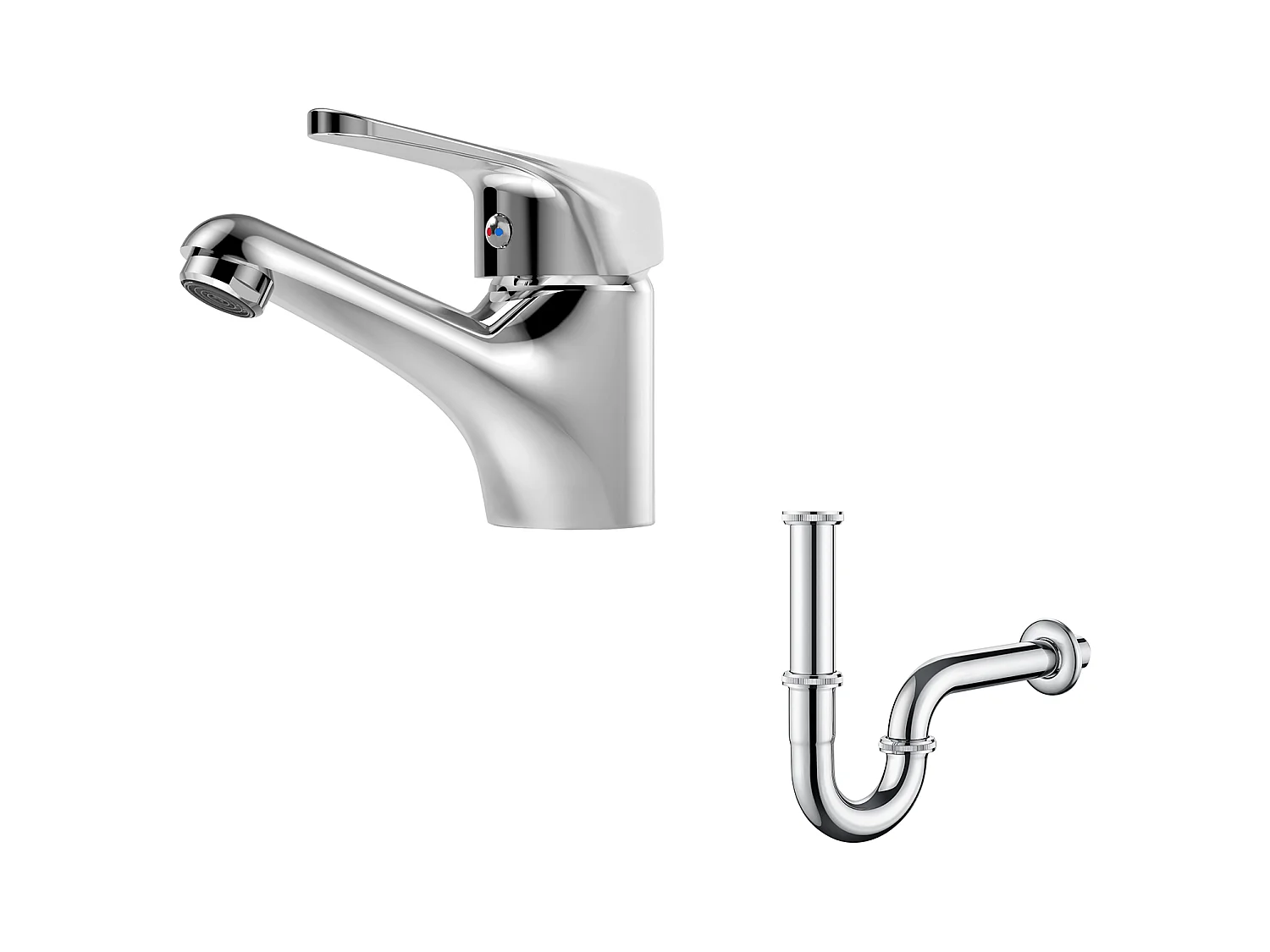 Auralum MAX Mitigeur de Lavabo sans Tirette de Vidage,Robinet Salle de Bain+Siphon de Lavabo Tube de Siphon en Inox Anti-odeurs Siphon Ø32 mm,Chromé