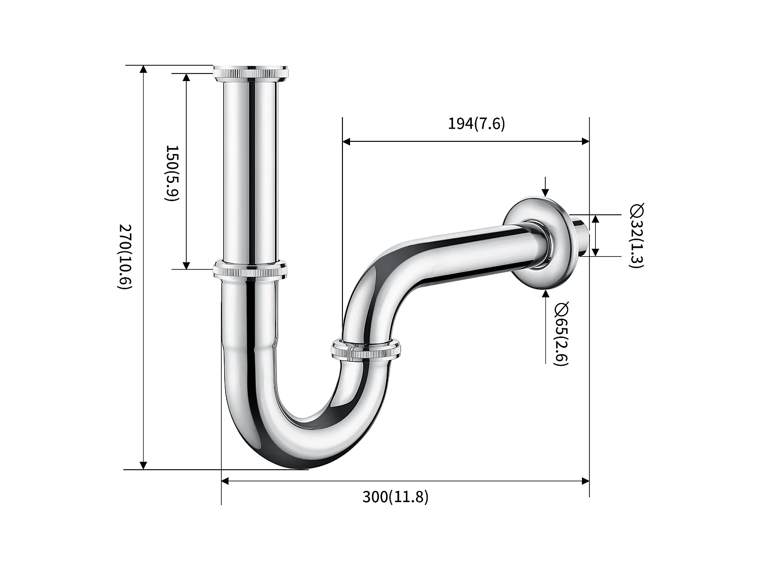 Auralum MAX Waschtischarmatur ohne Ablaufgarnitur, Badarmatur + Waschtischsiphon Edelstahl Anti-Geruch Siphon Rohrsiphon Ø32mm, Chrom